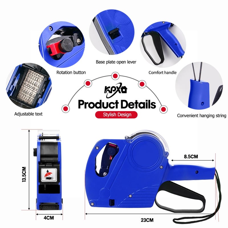 KPX MX5500 Pricing Tag Gun with 5150 pcs White Label Gun Stickers & 3 Extra Inker Rollers, Pricing Label Gun, 8 Digits Retail Pricing Gun and Labels for Grocery Store, Food (Blue) - Image 2